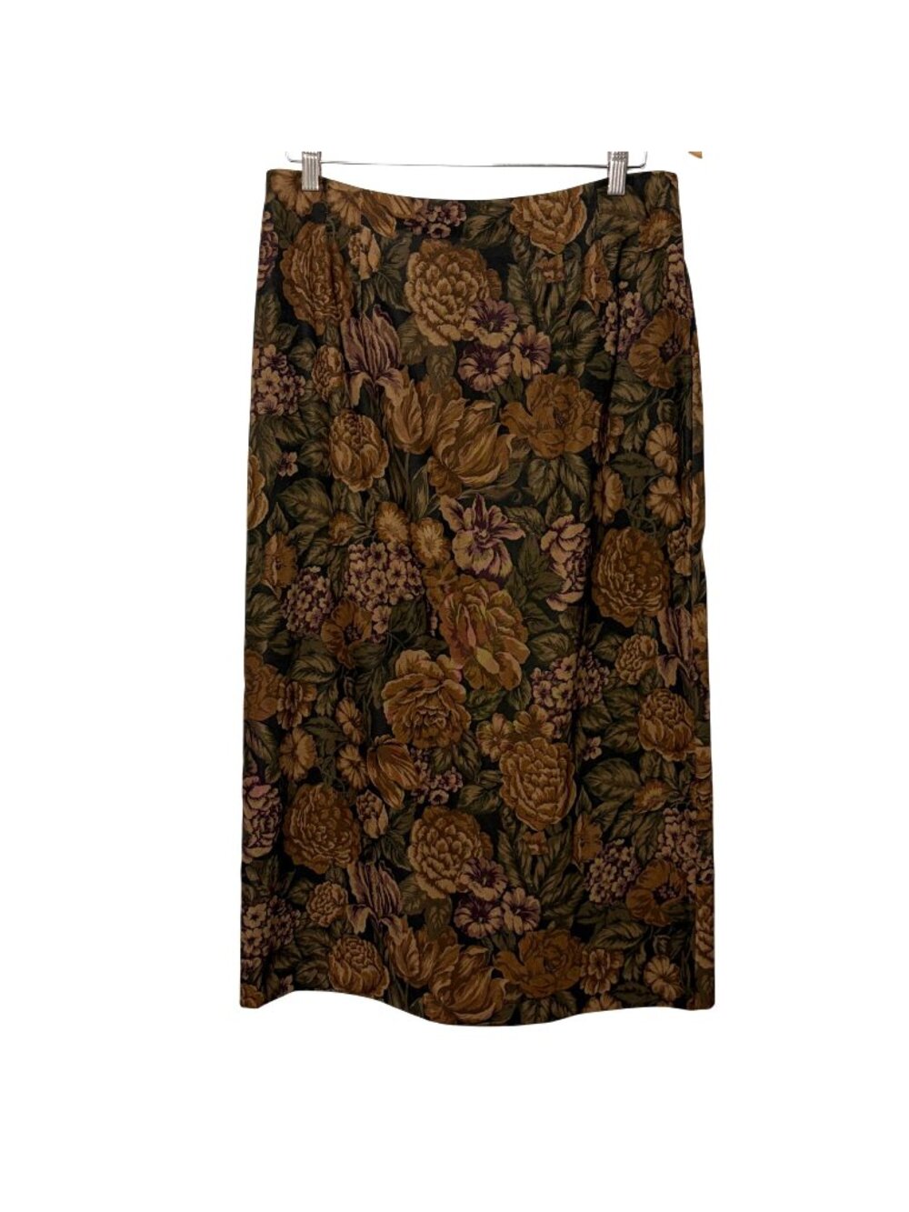 Vintage Briggs New York Brown Floral Long Skirt Womens 14 Maxi Dark Cottagecore